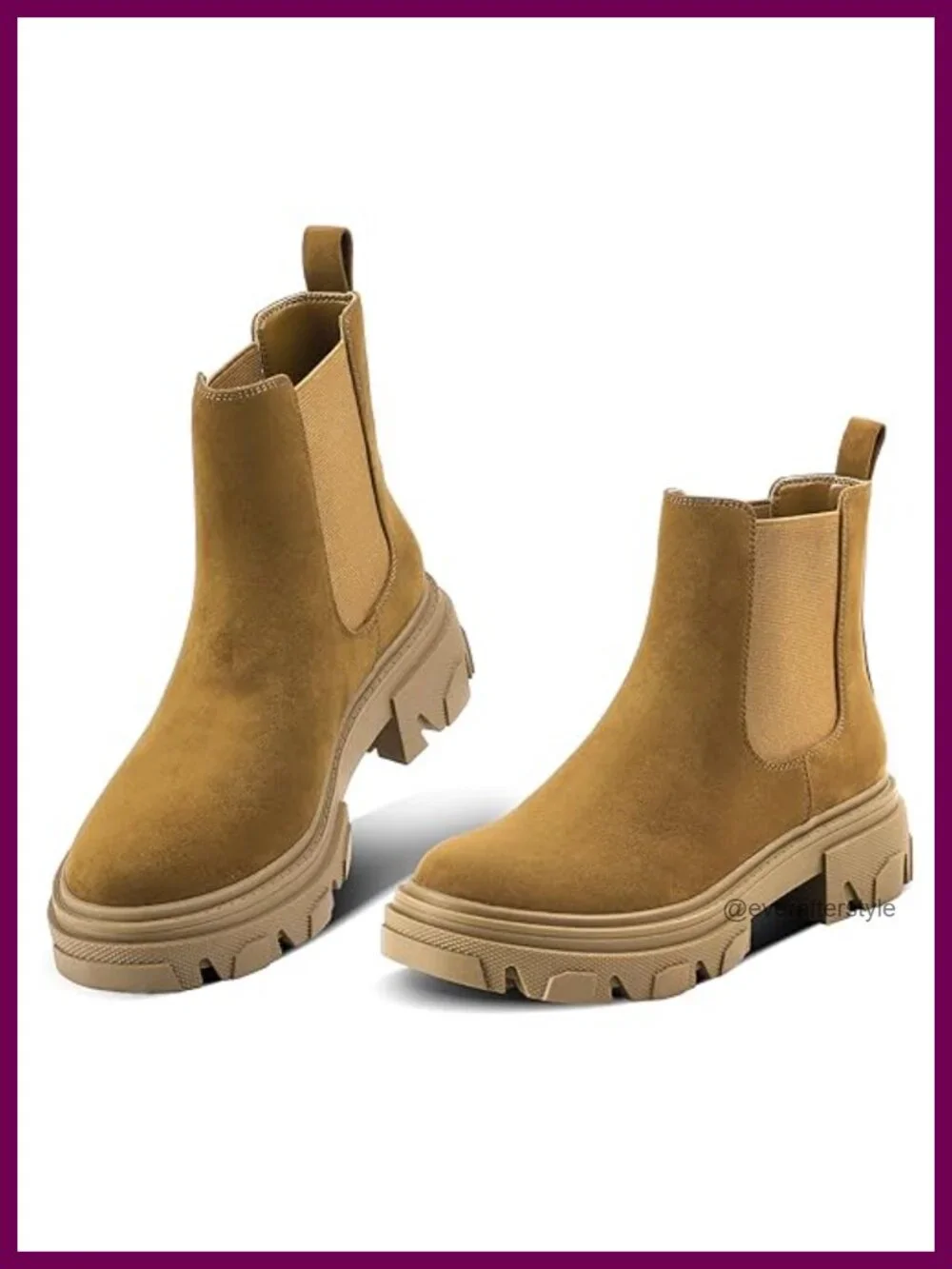 Women's Chelsea Platform Boots Chunky Lug Sole Ankle Booties Slip On